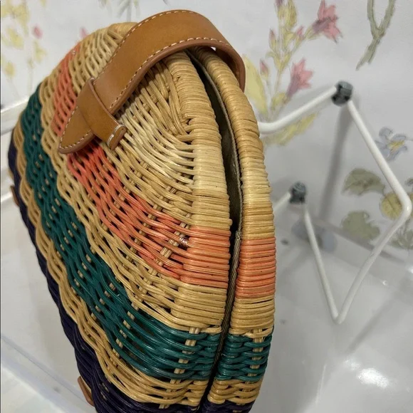 J. Crew Woven Half-Moon Straw Clutch in Tan, Coral, Teal, Navy - Picture 10 of 15